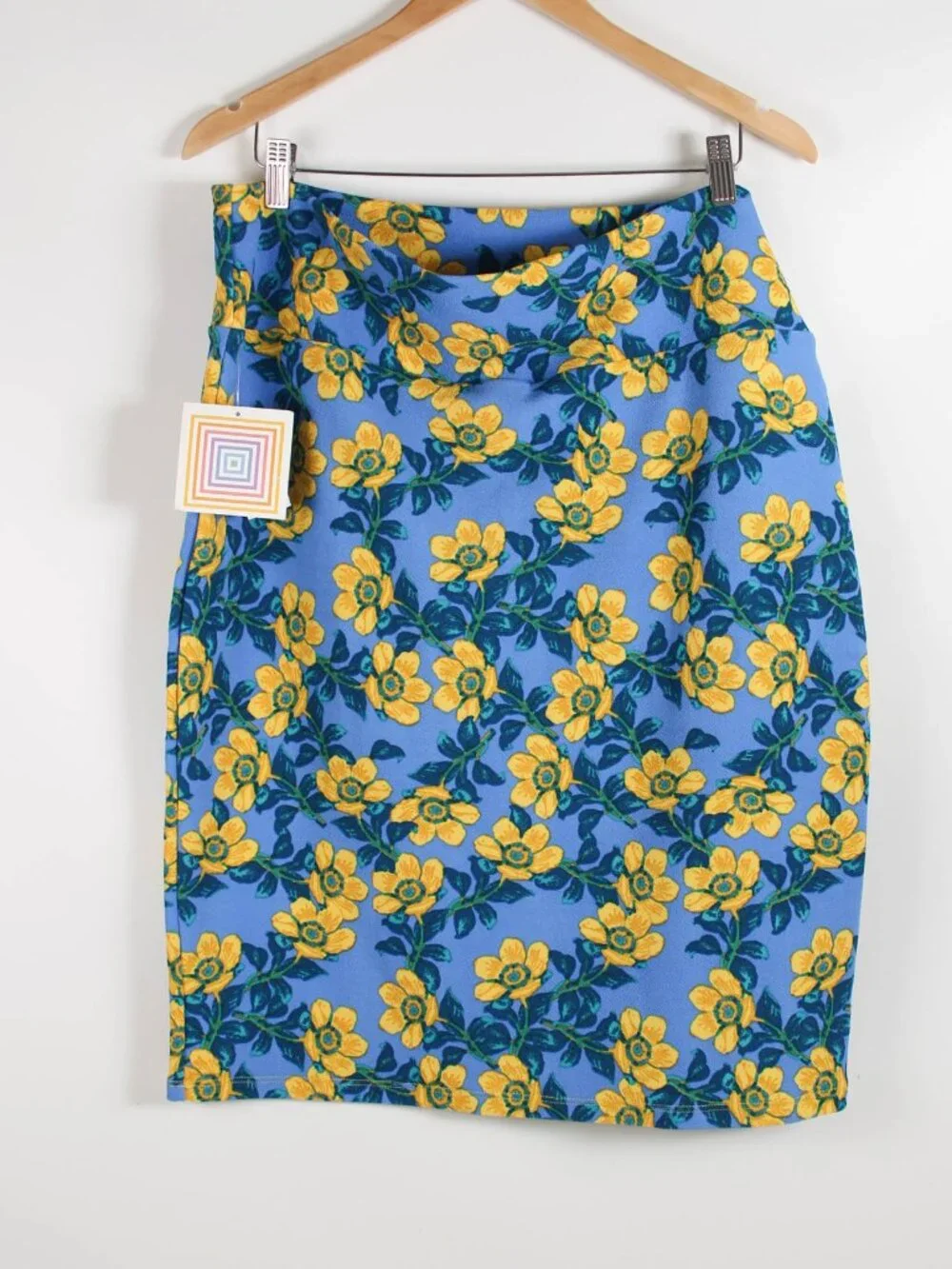 LuLaRoe Cassie Pencil Skirt 3XL Blue Yellow Floral NWT